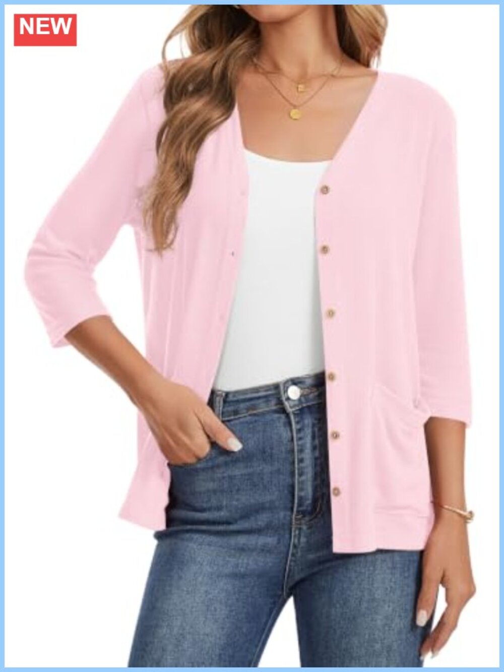 VIISHOW Lightweight Cardigan V Neck 3/4 Sleeve with Pockets